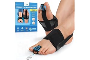 JNATER Hammer Toe Straightener - Non-Slip Hammer Toe Corrector for Women & Men, Adjustable Toe Splint for Curled, Crooked Toes, Broken Support - Day & Night Relief (1 Compression Foot Wrap & 1 Strap)