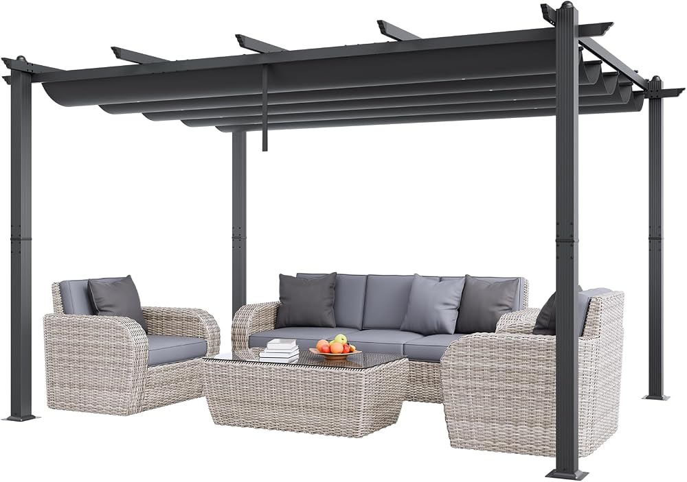 VEVOR 10'x13' Outdoor Retractable Pergola with Canopy, Gray