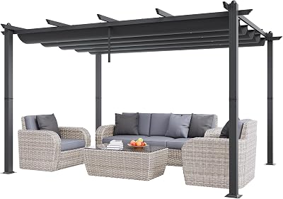 VEVOR 10'x13' Outdoor Retractable Pergola with Canopy, Gray
