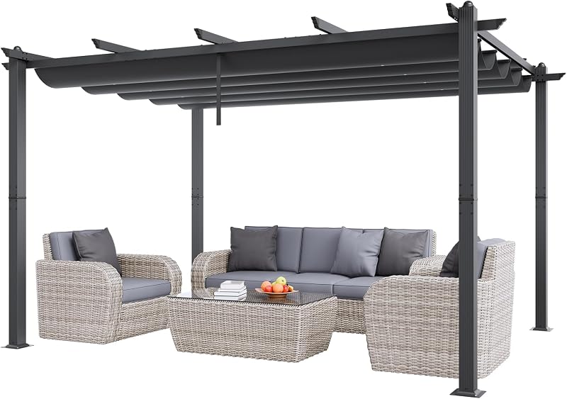 VEVOR 10'x13' Outdoor Retractable Pergola with Canopy, Gray