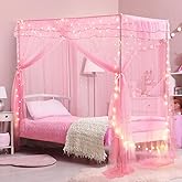 Twin Size Bed Canopy with Lights, Bed Canopy for Girls Princess with Luminous Stars, Canopy Bed Curtains for Twin Bed Kid Indoor Decor Bedroom, 4 Corner Post Canopy, Pink (Not Frame) - 78"&times;39"&times;78"