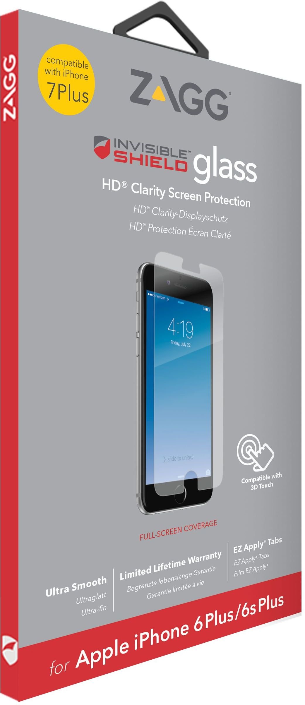 ZAGG InvisibleShield Glass HD - Screen Protector – High-definition Tempered Glass - Made for Apple iPhone 8 Plus, iPhone 7 Plus, iPhone 6s Plus, iPhone 6 Plus – Impact & Scratch Protection