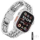 HUANLONG Solid Stainless Steel Band Compatible with Apple Watch 49mm 46mm 45mm 44mm 42mm 41mm 40mm 38mm, Metal Strap for iWatch Series Ultra/Ultra2/10/9/8/7/6/5/4/3/2/1 SE Women and Men