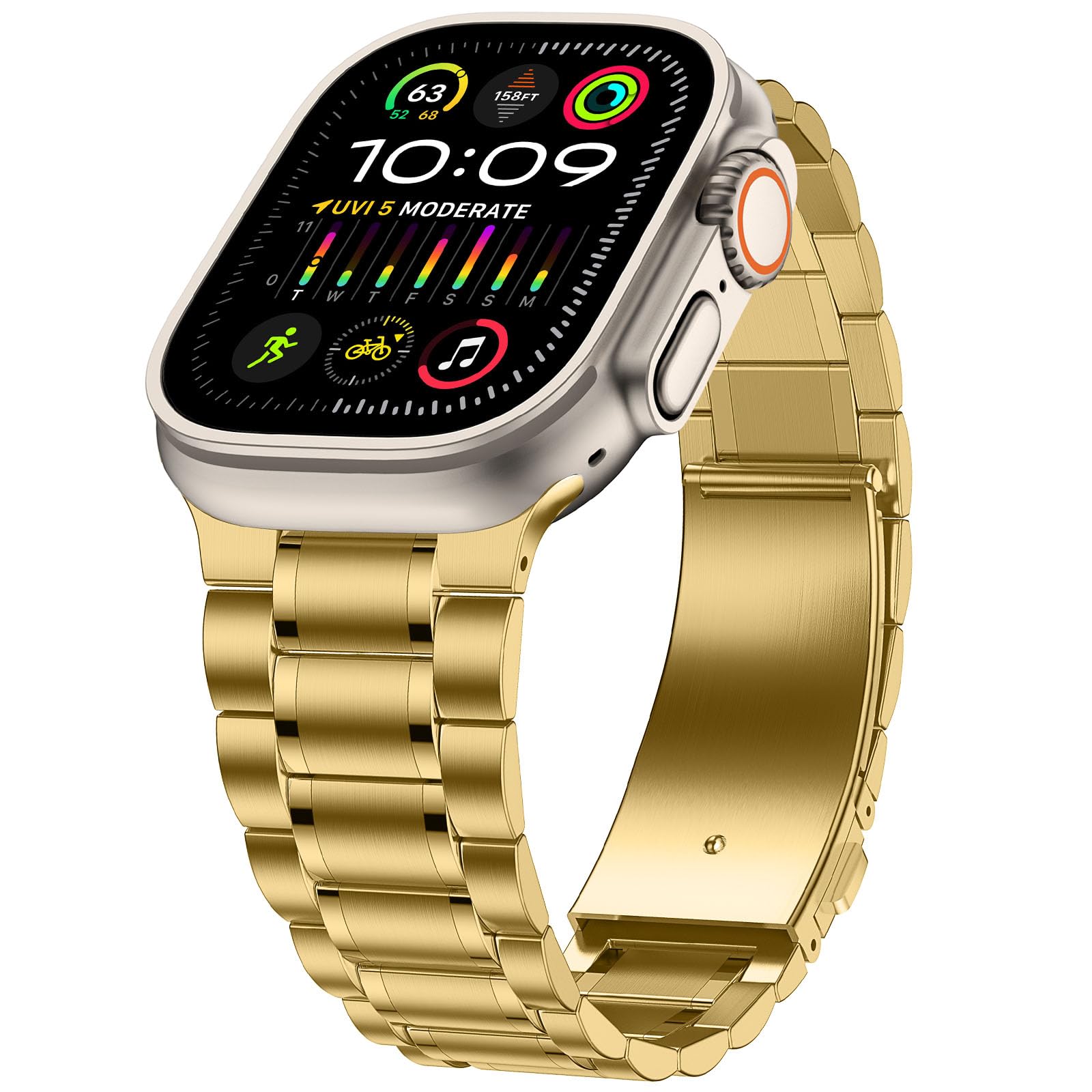 Dolstrap Stainless Steel Bands Compatible with Apple Watch Band 49/46(S11/10)/45/44/42mm, Men/Women Metal Replacement Strap Compatible for iWatch Ultra 3/2/1 SE3/2/1 Series 11 10 9 8 7 6-1, Gold