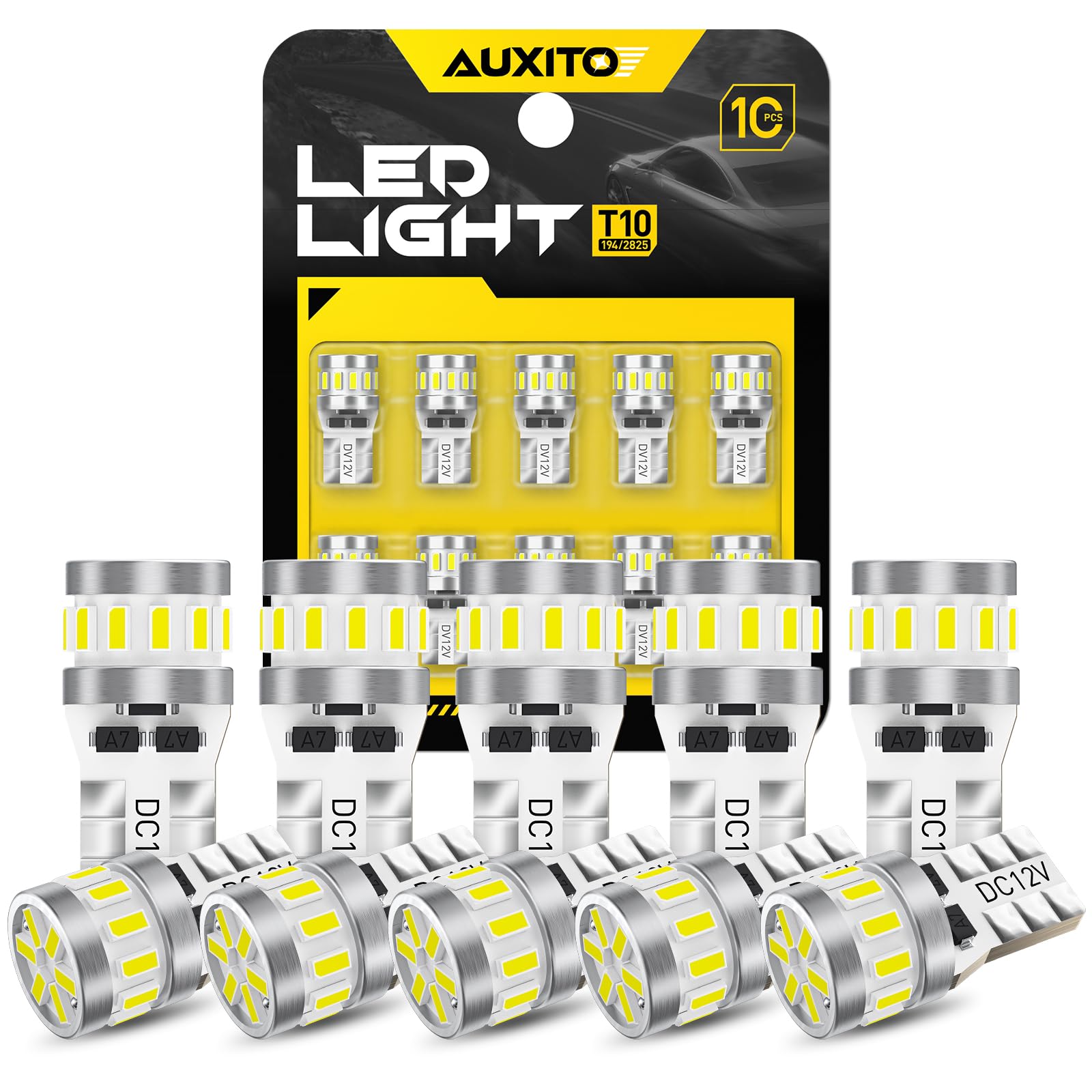 Photo 1 of AUXITO Latest 194 LED Bulb 6500K Bright White, Canbus Error Free 168 2825 T10 W5W LED Bulb for Car Dome Door Map Courtesy Trunk Cargo License Plate Lights, Pack of 10