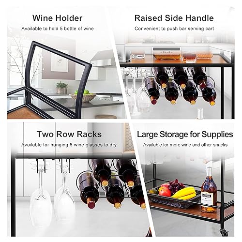 JBBCN Bar Cart for The Home, Bar Serving Cart on Wheels with Wine