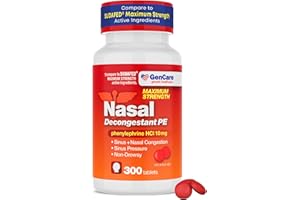 GenCare Nasal Decongestant PE – Phenylephrine HCl 10mg Tablets (Bulk 300 Count) Non-Drowsy Sinus Pressure Relief & Nasal Congestion Relief, Stuffy Nose Decongestants for Adults – Compare to Sudafed PE