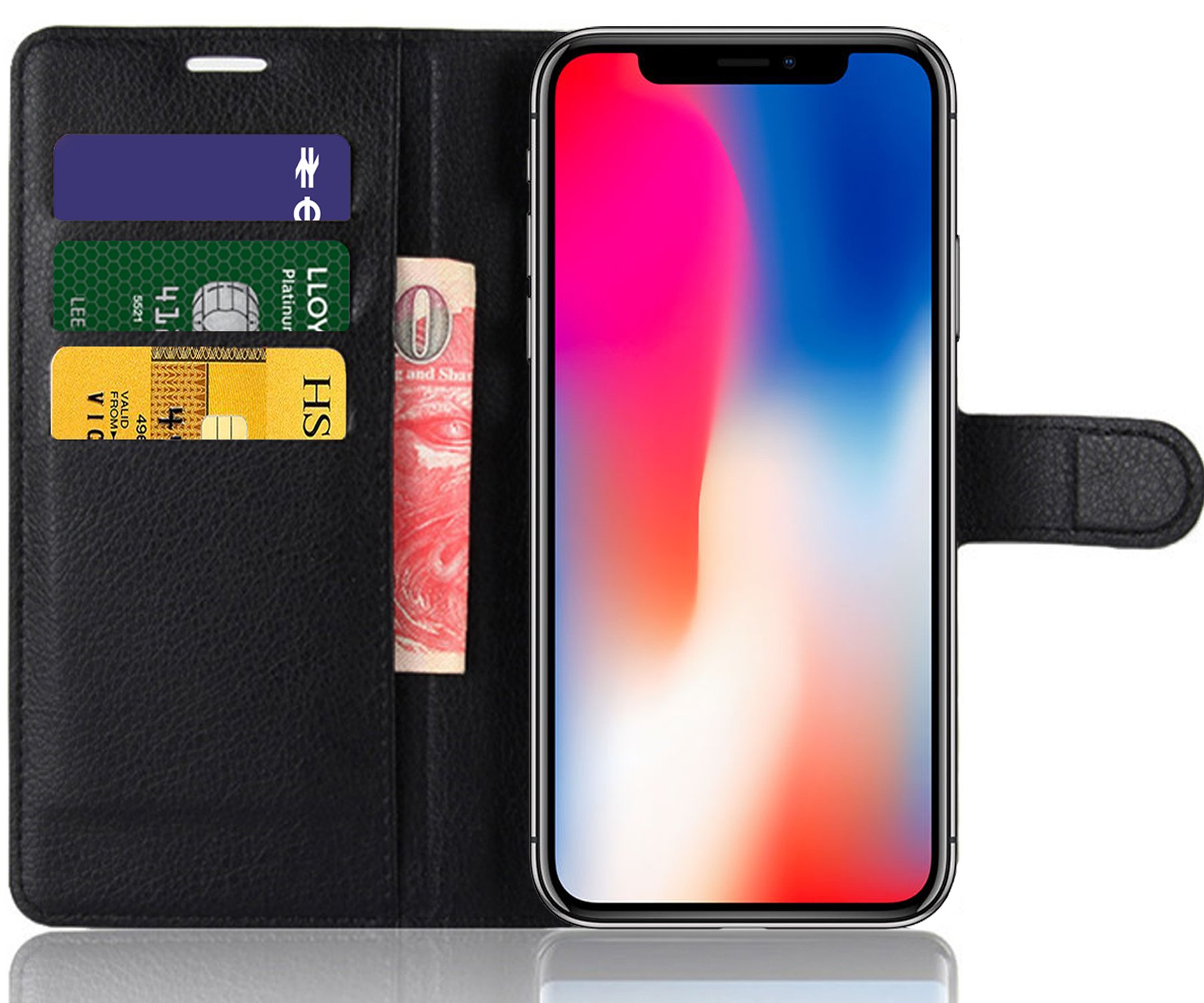 SAMAR â€“ Apple iPhone X Premium Quality Black Wallet Case with slots for Credit Cards and Cash [Extreme Protection] slim fit Cover for iPhone 10 with Free Lifetime Replacement