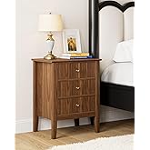 Apetaccat Night Stand, Fluted Nightstand Bedside Tall Farmhouse Nightstand with 3 Drawers, Mid Century Modern Side Accent Table,Bedside End Table for Bedroom, Living Room, Walnut