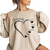 NAZENTI Personalized Mom, Grandma Heart Shirt, Grandkids Name Shirt for Mothers Day