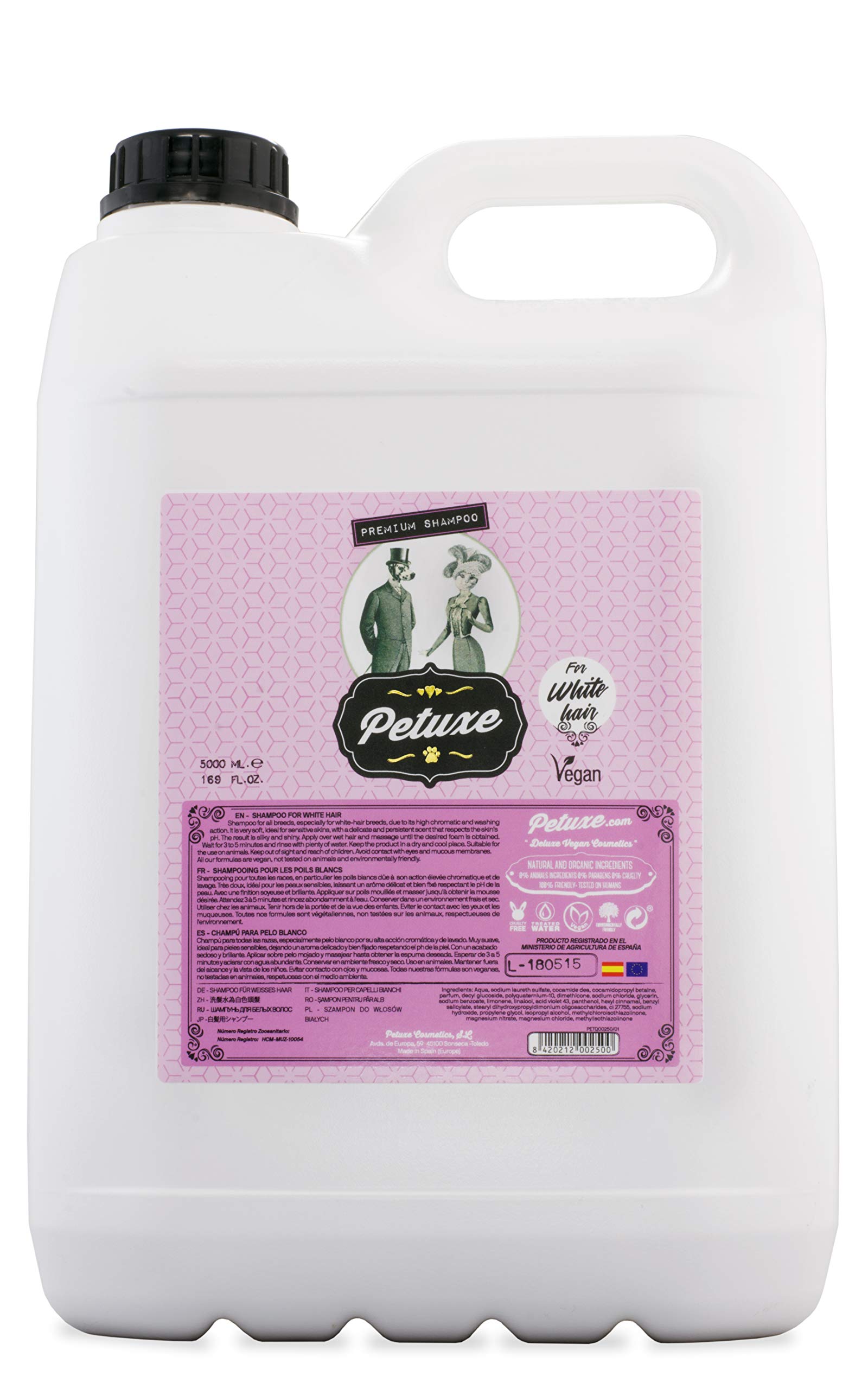 Petuxe Vegan Shampoo for Dogs and Pets, White Hair - 5000 ml