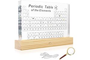 OCTAOR Periodic Table of Real Elements, Wooden Base with RGB Lighting and Magnifying Glass, Student Chemistry Learning Tool, Larger Size Acrylic Science Gift and Craft (8.3 x 5.5 inch)