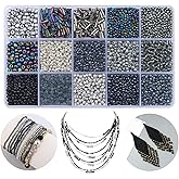 GorgGorho 15 Color 4mm Small Assorted Glass Seed Beads,3mm Bugle Beads Friendship Bracelet Kit,2mm Tiny Tube Bead for Jewelry Making(Black)