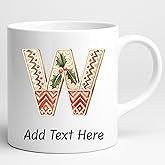 Personalized Christmas Initial Mug – Custom A-Z or 0-9 Monogram, Gingerbread Letter Design, Add Name or Date, 11oz Ceramic Cup, Dishwasher Safe Holiday Gift (White)