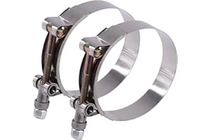 Glarks 2Pcs 70-80mm Stainless Steel T-Bolt Hose Clamps Turbo Intake Soft Hose Intercooler Clamps (70-80mm)