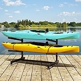 Baotree Heavy Duty Freestanding Kayak Storage Rack, Adjustable Metal Stand for Kayaks, Canoes, SUPs, Paddleboards & Surfboards with Lockable Wheels, Indoor & Outdoor Use