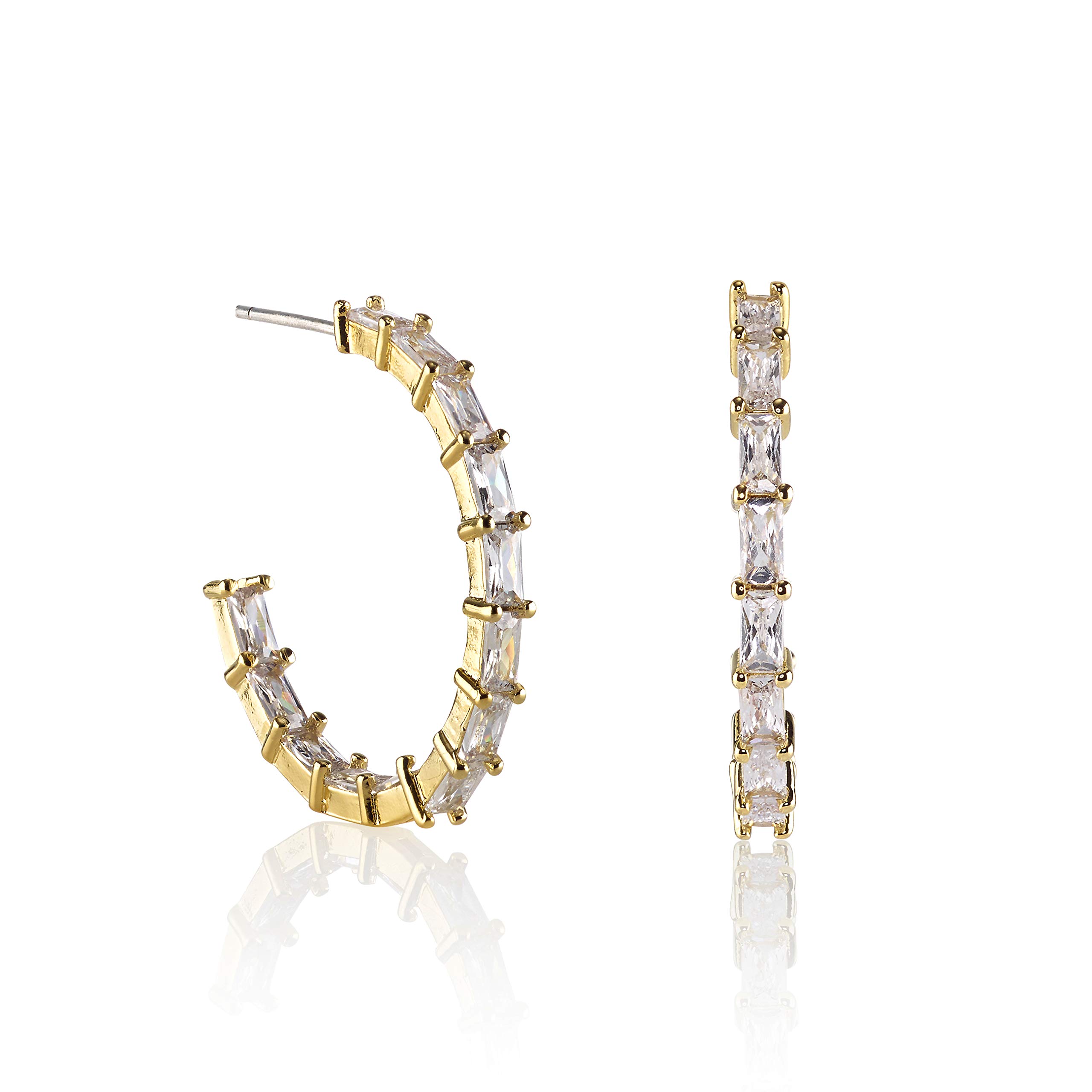 Namana Gold Hoop Earrings for Women with Stones. Hoop Earrings with Baguette-Cut Cubic Zirconia. Gold Stone Hoops for Women with Gift Box.