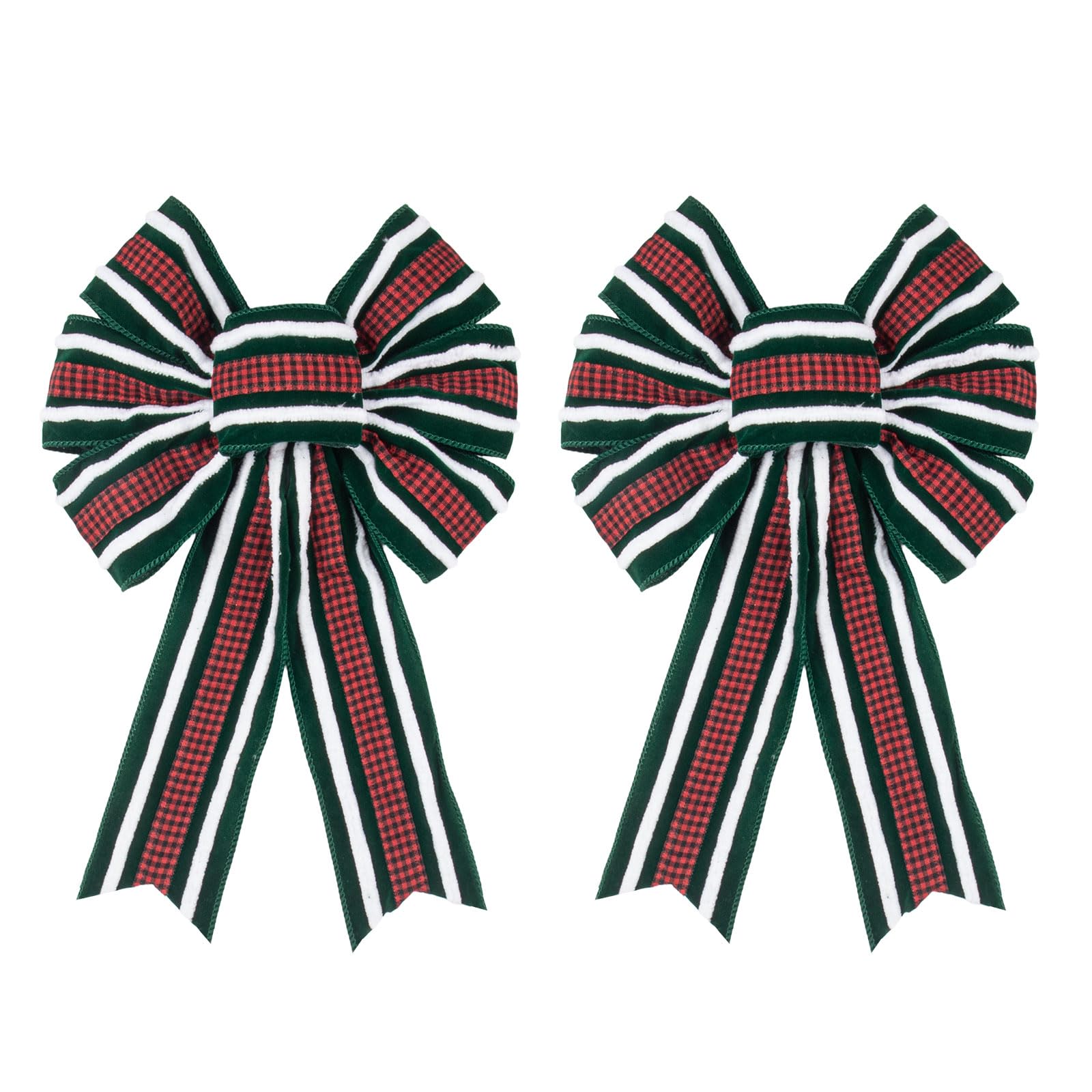 View 1 of ABTOLS 2PCS Christmas Wreath Bows, Red Black Buffalo Plaid Bows for Wreath Green White Stripe Tree Topper Bow for Front Door Winter New Year Wall Ornaments Home Indoor Outdoor Decor