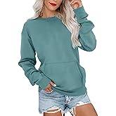 Ovanviso Womens Crewneck Sweatshirts with Pocket Trendy Fashion Pullover Loose Fit Long Sleeve Tops 2026