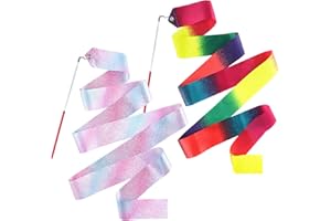 TKYZMS 2 Pcs Dance Ribbons,Gymnastics Ribbon 78.7 Inch Twirling Dancing Ribbons Sparkly Dance Ribbon Birthday Party Decorations,Suitable for Girls Children Adults Ballet(Sparkling Stars and Gradient Colors)
