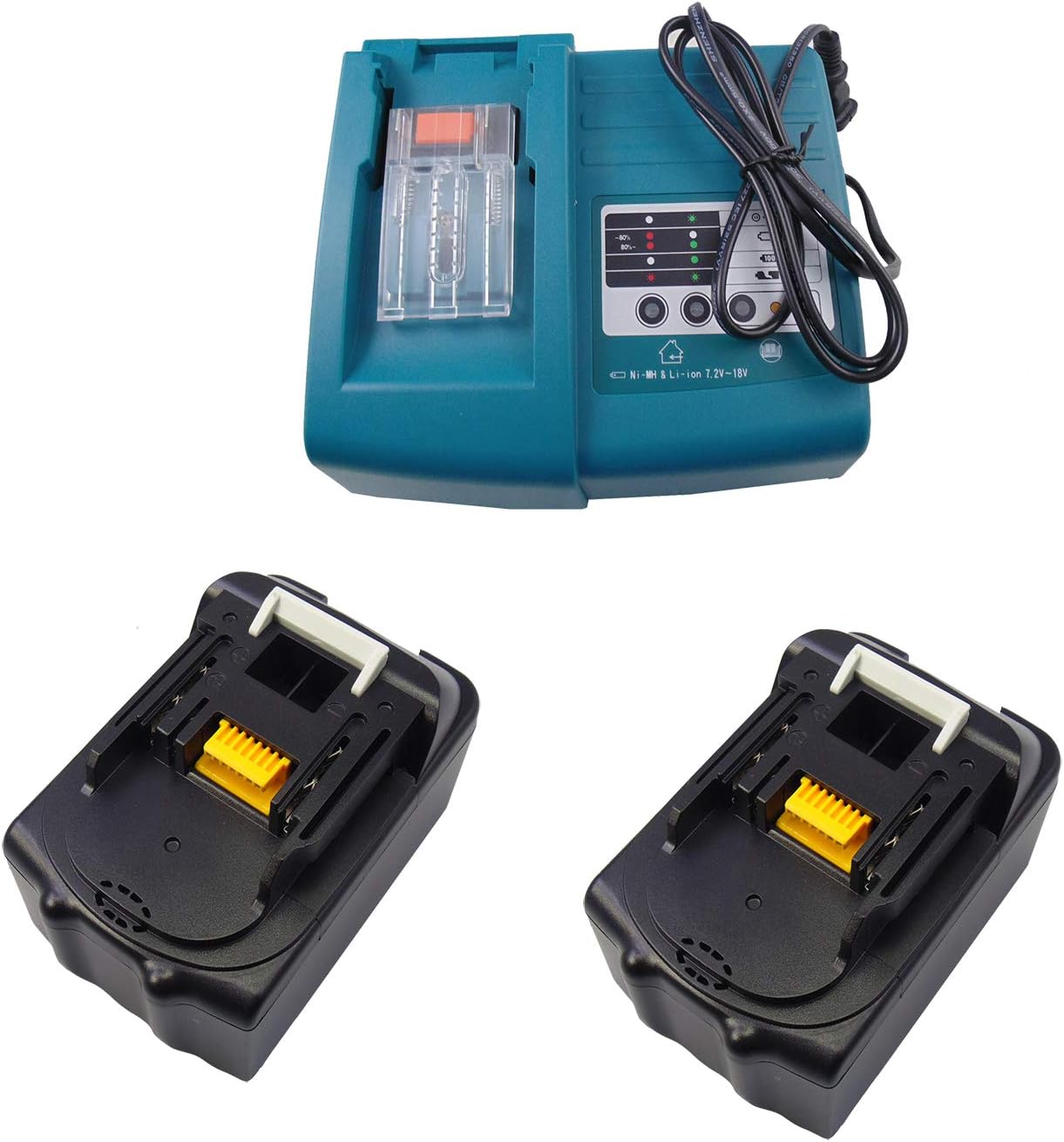 FengBP® Replacement Charger DC18RA DC18RC with 2 x 18 V 3.0 Ah Battery for Makita 7.2 V -18 V Fit Grass Trimmer DUR181 RF DUR364LZ DUR362LZ DUR361UZ DUR365UZ Grass Trimmer DUM604RFX DUM604Z Battery