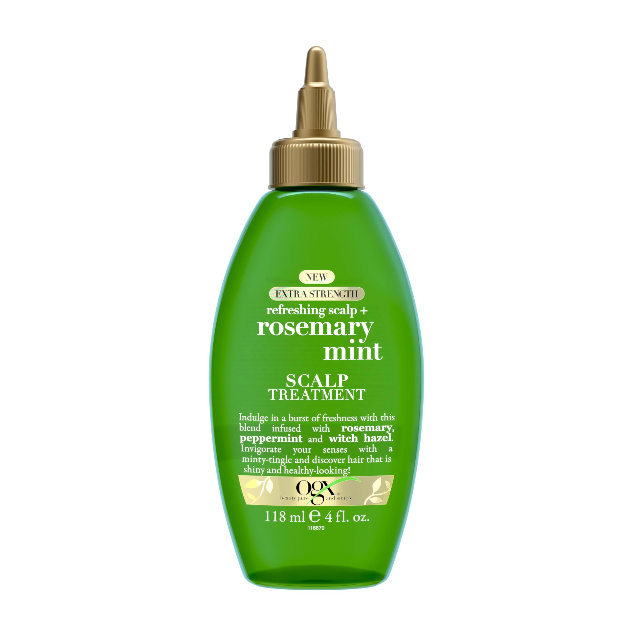 Photo 1 of OGX Extra Strength Refreshing Scalp + Rosemary Oil Mint Dry Scalp Treatment, Peppermint & Witch Hazel Scalp Detox, Clarifying Leave-In to Help Remove Buildup and Refresh, Shiny Hair Finish, 4 fl oz