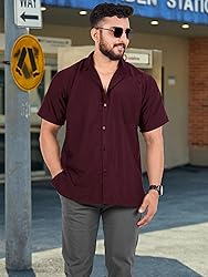 LA LEELA Mens Short Sleeve Button Down Solid Beach