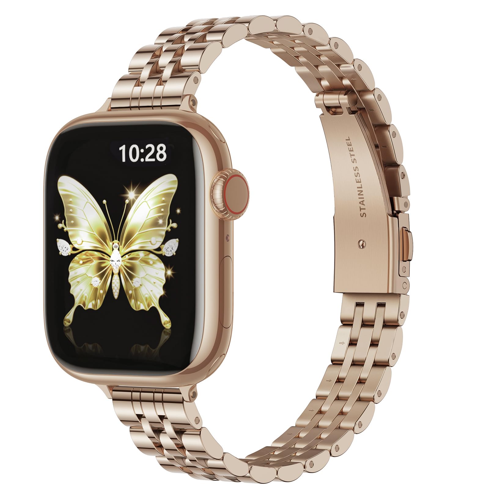STIROLL Slim Metal Band Compatible with Apple Watch 41mm 40mm 38mm 42mm(Series 10) Women, Stylish Thin Stainless Steel Chain Straps for iWatch Bands Series 9 8 7 6 5 4 3 2 1 SE, Matte Silver