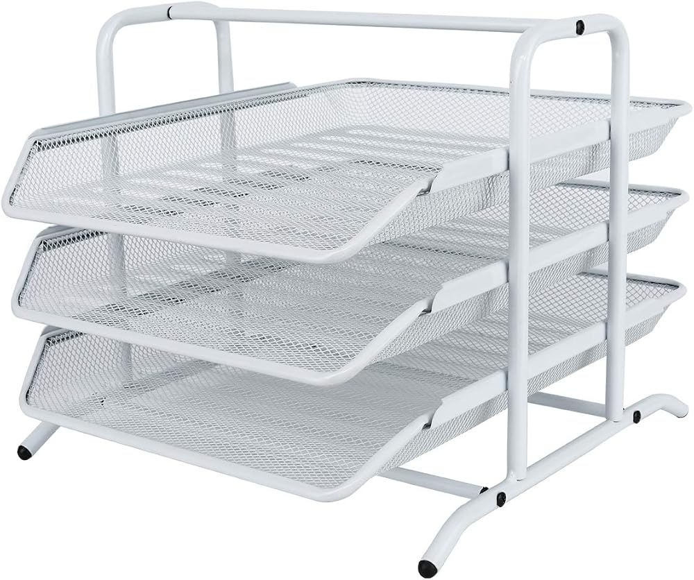 EasyPAG 3 Tier A4 Mesh In Tray Desk Tidy File Holder White