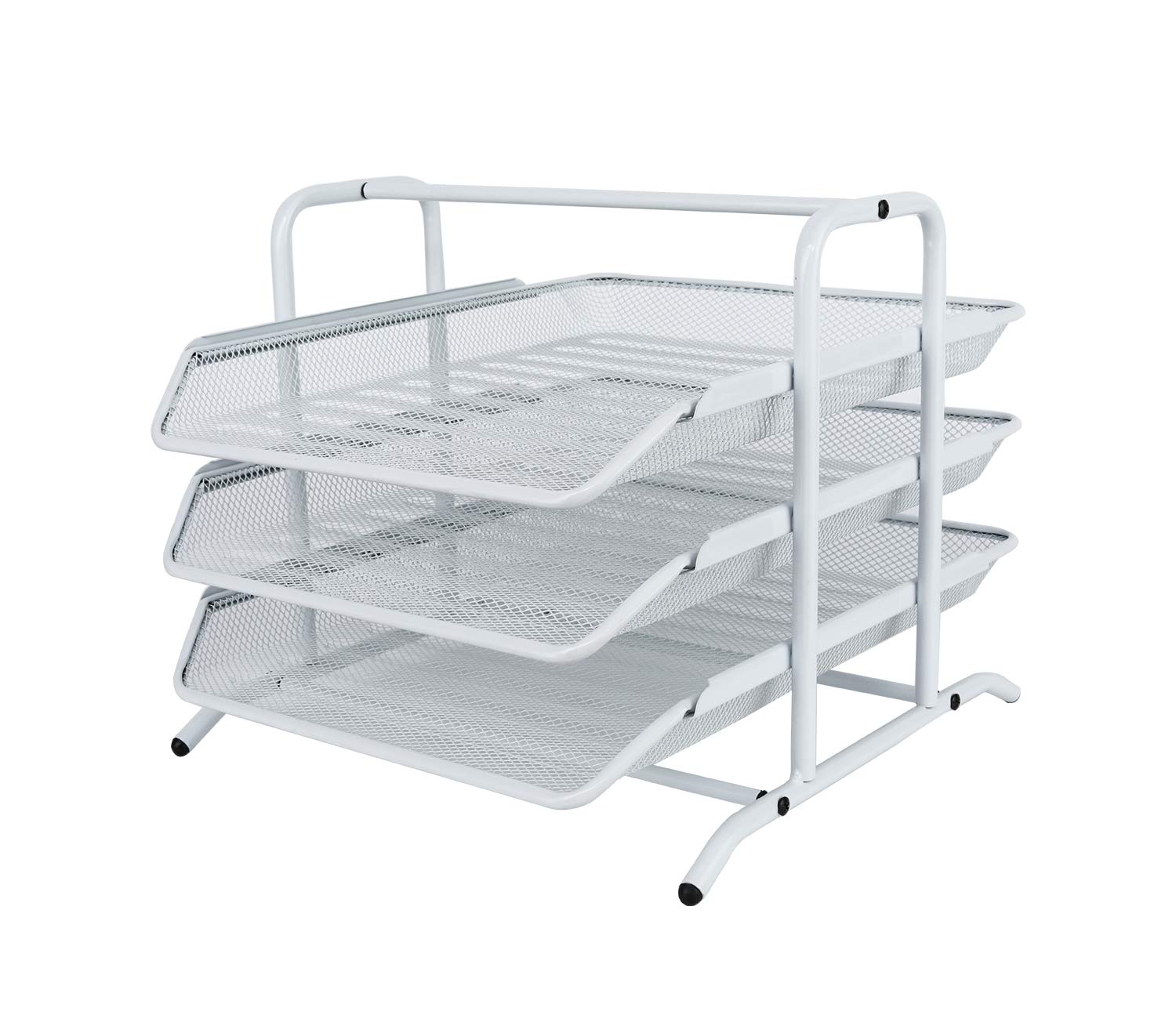 EasyPAG 3 Tier A4 Mesh in Tray Office Desk Tidy File Holder Document Storage Letter Paper Organiser,White