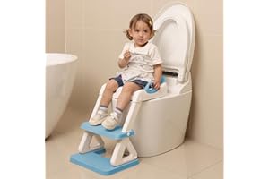 MANGOHOOD Potty Training Seat - Toddlers Potty Training Toilet with Step Stool Ladder, Toddler Toilet Seat for Kids Boys Girls, Upgrade Training Ladder with Anti-Slip Pads, Comfortable, Safe (Blue)