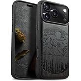 Carveit Magnetic Wooden Case for iPhone 17 Pro Max Case, Wood Artisan Engraved & Black Soft TPU Shockproof Cover, Compatible with MagSafe Wireless Chargers (Alpine Lakes) Blackwood