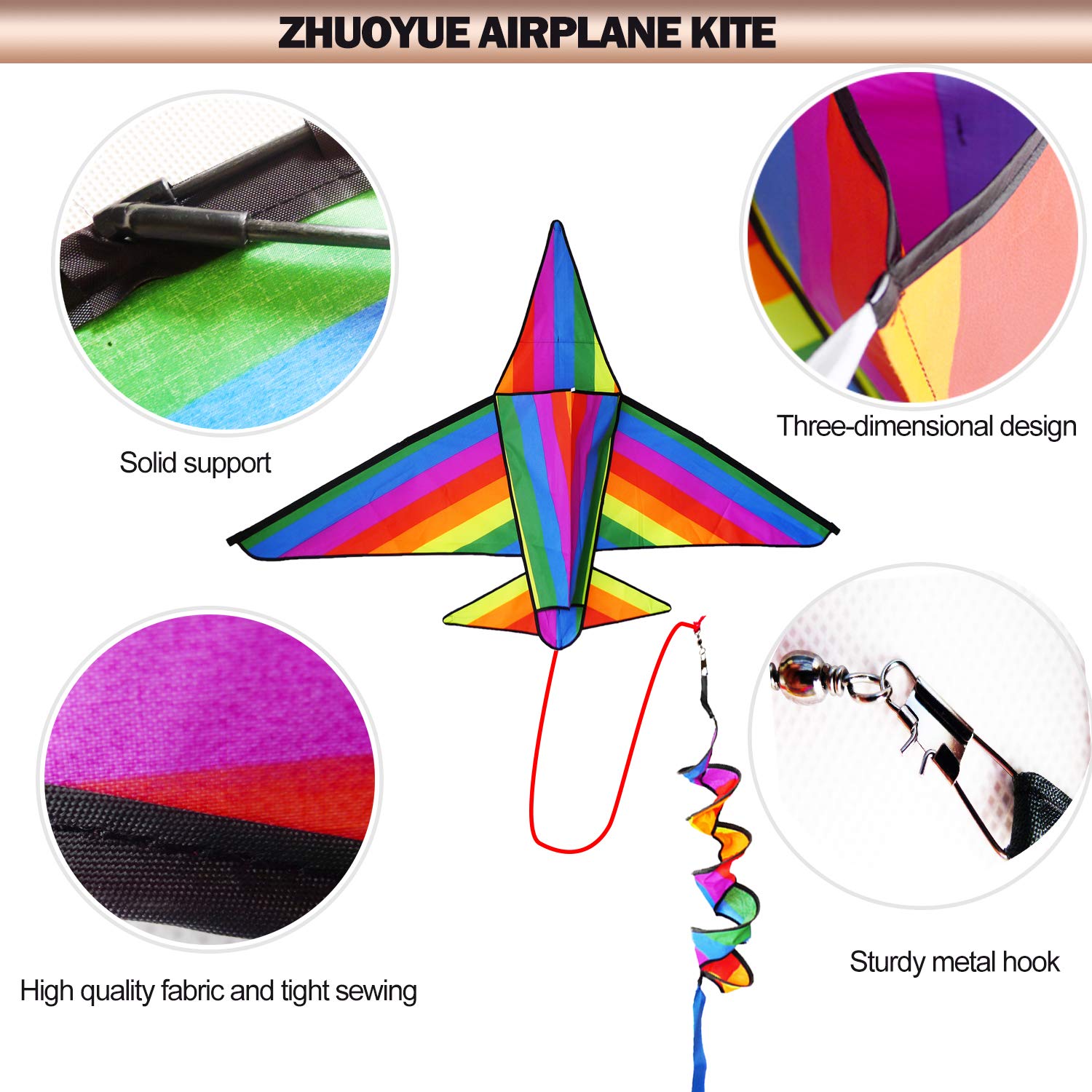 Zhuoyue Airplane Kite for Kids Adults 60 inch Wide Large 3D Kites Nylon