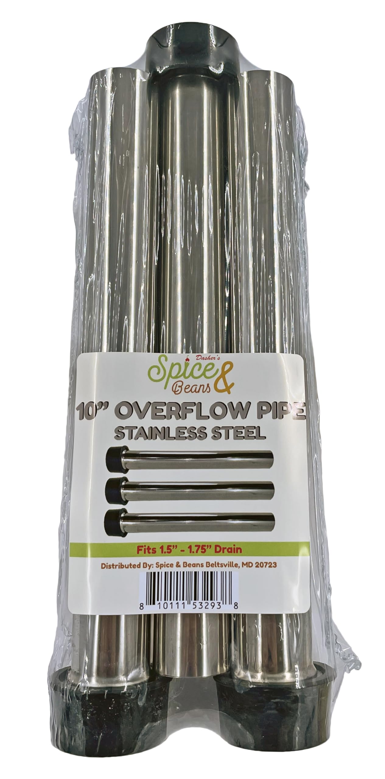 Photo 1 of 10" Stainless Steel Bar Sink Overflow Pipe 3-Pack | 1 1/2" Drain Diameter | by Dasher's Spice & Beans