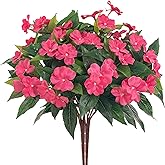 Uqueeten Fake Flowers Artificial Flowers for Outdoor,Artificial Plant Artificial Impatiens Bouquet Flowers for Outdoors Decoration,Silk Spring Artificial Plants for Outdoors Indoor Decor 2PCS(Rose