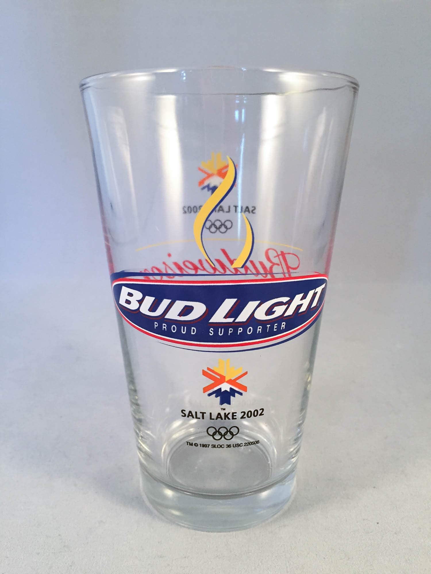 Bud Light Pint Glass, Salt Lake 2002 Official Olympic Drinking Glass