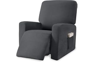 Granbest Stretch Recliner Cover 1 Piece Premium Thick Recliner Chair Cover with Pockets Jacquard Recliner Slipcover Furniture Protector with Elastic Bottom (Recliner, Gray)