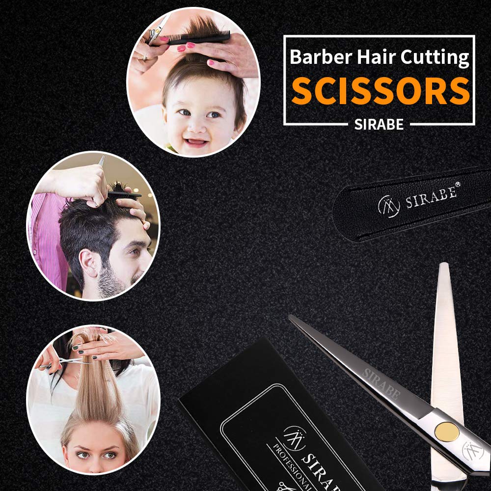 Sirabe Hair Cutting Scissors Shears - 6.5” Professional Razor Edge Haircut Scissor Japanese Stainless Steel Hairdressing Shear for Women Men Barber, Salon, Home, Cowhide Protective Cover Included: Beauty