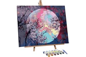 VIGEIYA Paint by Numbers for Adults Beginners with Framed Canvas and Easel Gift Including Acrylic Paints Paintbrushes 16x20in (Moon)