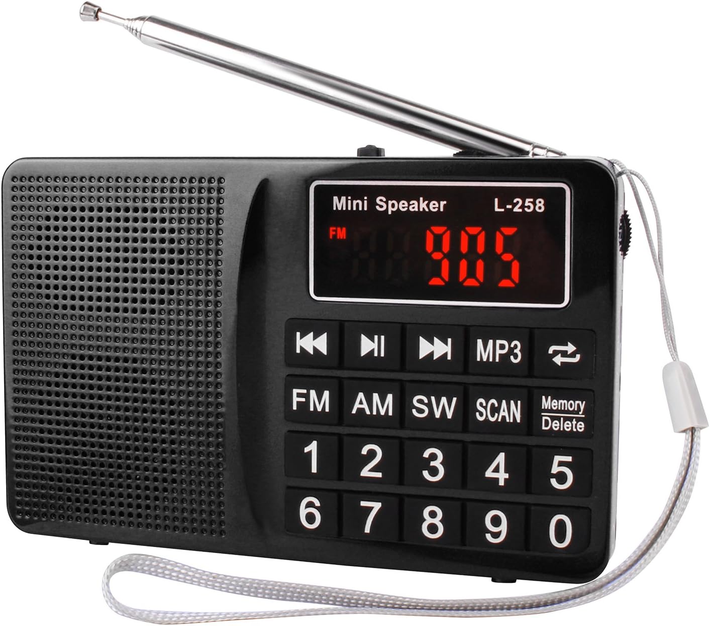 ohCome Portable Shortwave Radio FM AM SW World Band Receiver with Media MP3 Music Player support TF Card / USB Disk, Mini Speaker 3.5mm Aux, Rechargeable Battery, Long Telescopic Antenna (Black)