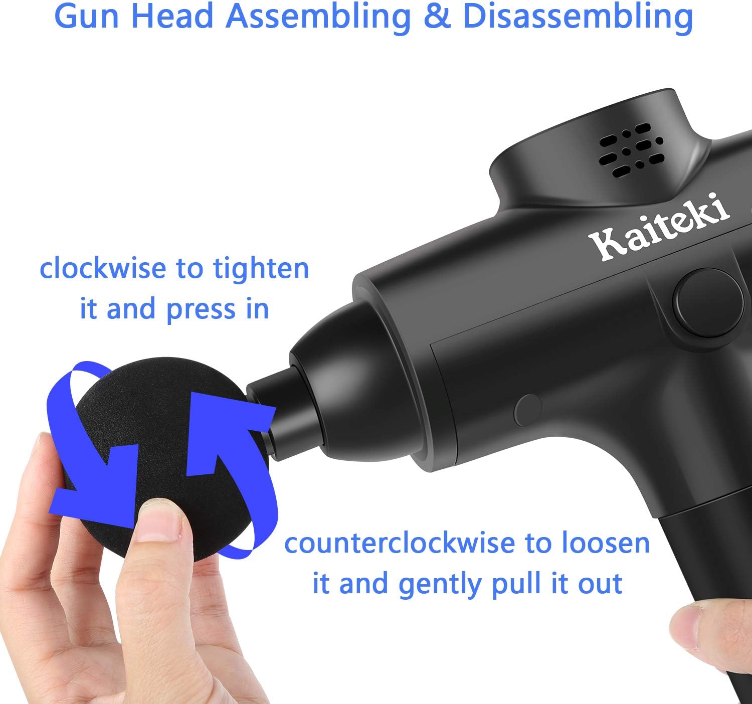 Massage Gun Back Massager - Kaiteki Deep Tissue Percussion Muscle Massager for Pain Fatigue Relief, Handheld Electric Body Massager Sports Drill Portable Super Quiet Brushless Motor (Black): Health & Personal Care
