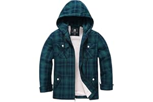 MoFiz Mens Jackets Coats Fleece Lined Sherpa Cotton Plaid Coat Hoodie Winter Warm Full Zip Flannel Jacket for Men