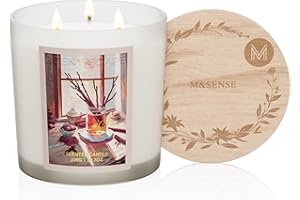 M&SENSE Large-Sized 3 Wick Cinnamon Stick Scented Candle, 24.7oz with Wooden Lid | 120 Hours Long-Lasting, Jar Candle Gift fo