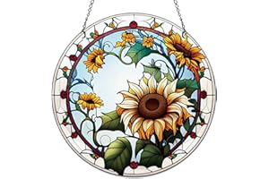 ZZHAOYI 5.9'' Sunflower Acrylic Window Hanging Flower Sun Catcher Decor Stained Panel Hangings Wall Art Decor Gift for Daughter,Mom,Grandma (Style D)
