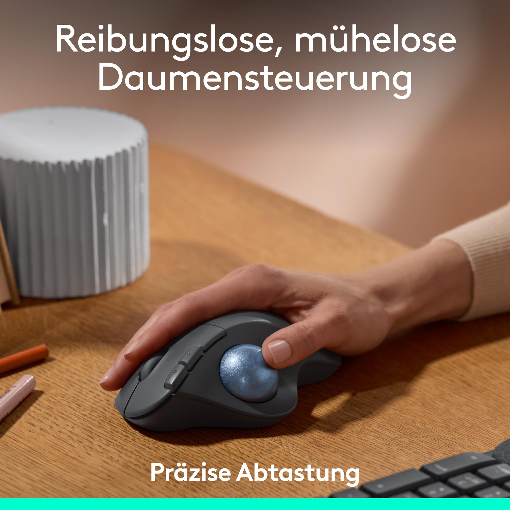 Logitech Ergo M575S kabellose Trackball-Maus, kabellose ergonomische Maus mit Bluetooth und verschlüsseltem Dongle, komfortable Daumensteuerung, für PC/Mac - Grafit 2