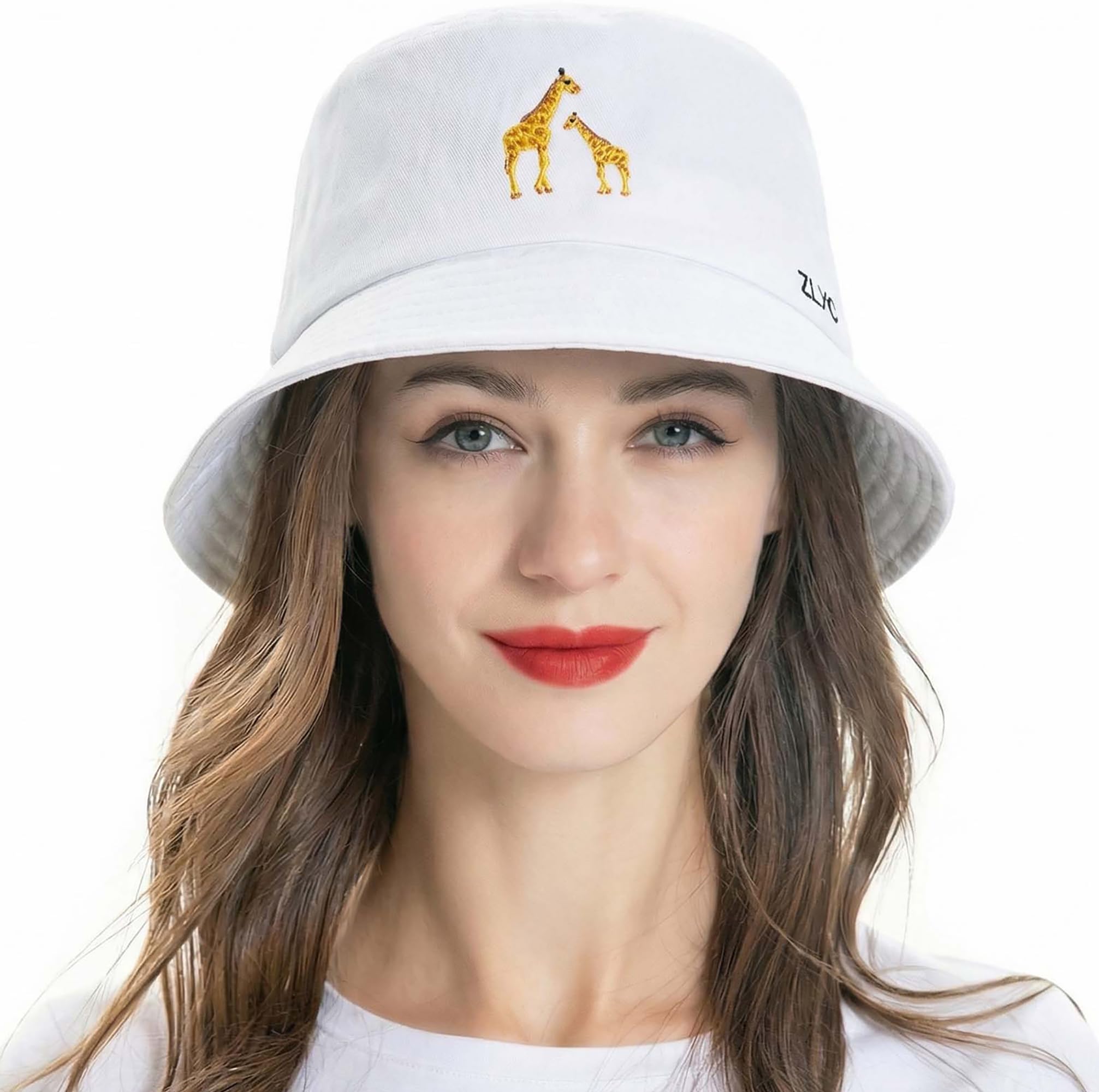 ZLYC Unisex Fashion Embroidered Fishing Hats Summer Hat Outdoor Hat for Teenagers, Giraffe White, One Size