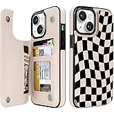 uCOLOR Flip Leather Wallet Case Card Holder Compatible with iPhone 13 6.1 iPhone 14 6.1 Women and Girls with Card Holder Kickstand (Dune Mirage Checkered)