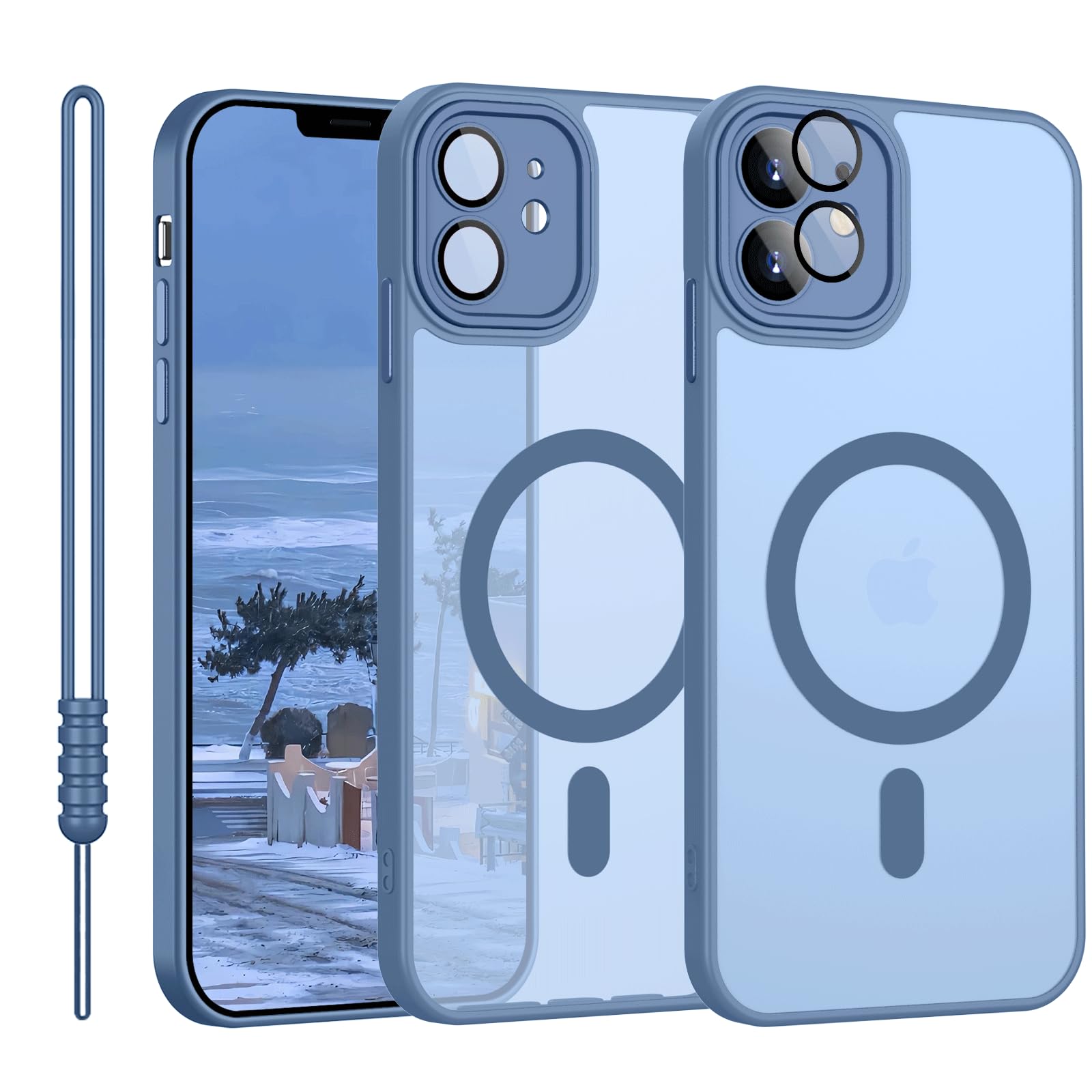 YUANDMI iPhone 12 Case Magnetic, Phone Case iPhone 12 Slim Thin Translucent Matte Back Shockproof Anti-Yellow Protective Cover Case for iPhone 12 Light Blue — image 1