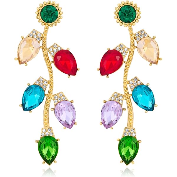 ABJFJE Crystal Christmas Earrings & Necklace Set - Red Enamel Rhinestone Holiday Jewelry For Women, Gift