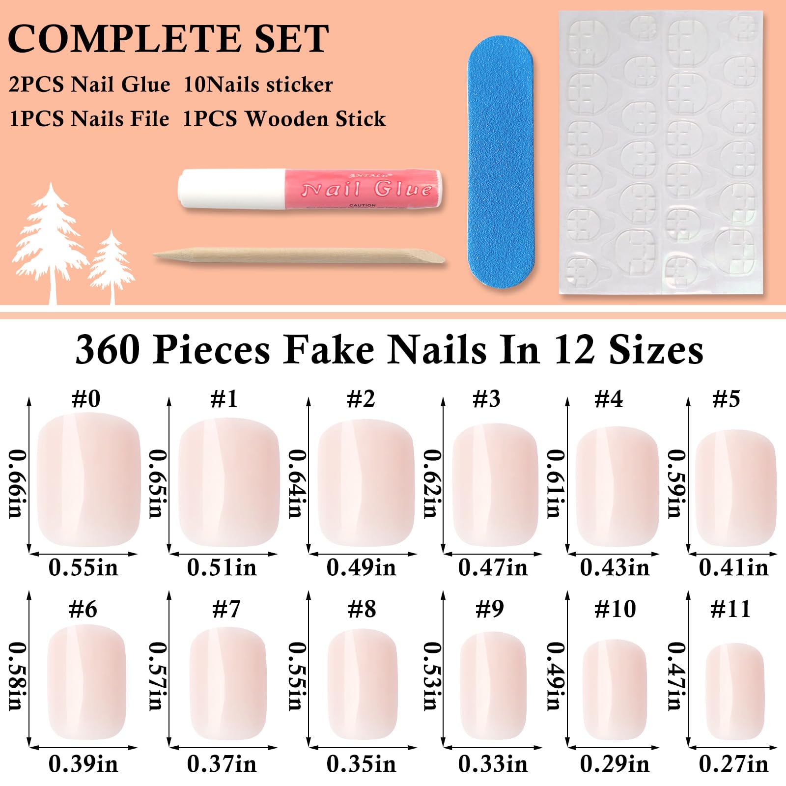 LoveOurHome 360pc Square Press on Nails Short Fake Nails Acrylic Press on Nails Square Nude Presson Nail Tips Full Cover Glue Nails Colored Short False Nails & Glue Adhesive Tabs for Women Girls - Image 2